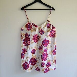 Cacique Cami Nightie Top M Spaghetti Straps Lingerie Floral Cream Sexy